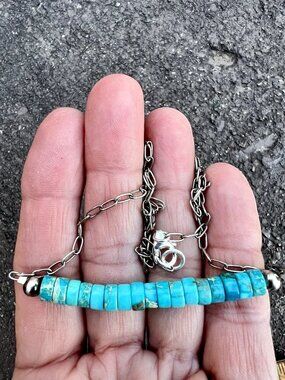 Sundance $2198 NEW 19" Natural Turquoise Sterling Silver Beaded Chain Necklace